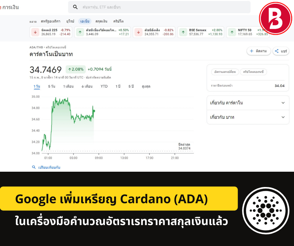 Google เพิ่มเหรียญ Cardano (ADA) ในเครื่องมือคำนวณอัตราเรทราคาสกุลเงินแล้ว