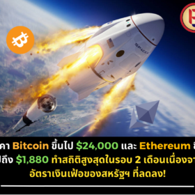 ราคา Bitcoin ขึ้นไป $24,000 และ Ethereum ขึ้นไปถึง $1,880 ทำสถิติสูงสุดในรอบ 2 เดือนเนื่องจากอัตราเงินเฟ้อของสหรัฐฯ ที่ลดลง