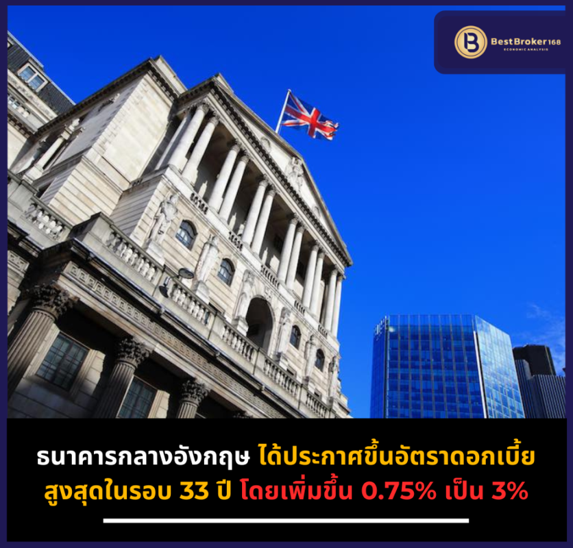 ธนาคารกลางอังกฤษ ขึ้นดอกเบี้ย 0.75% สูงสุดในรอบ 33 ปี