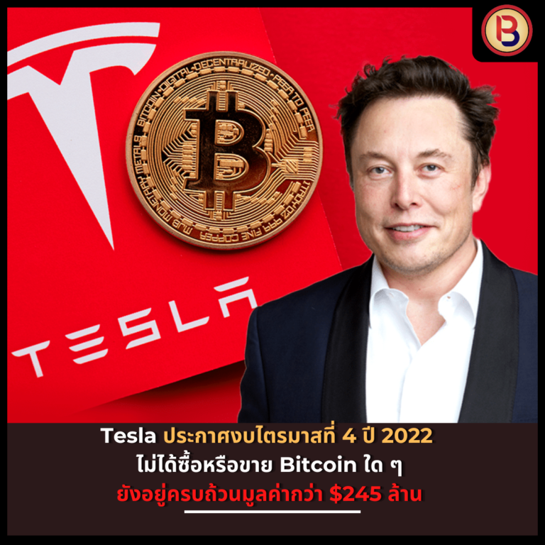 Tesla ประกาศงบไตรมาสที่ 4 ปี 2022 ไม่ได้ซื้อหรือขาย Bitcoin ใด ๆยังอยู่ครบถ้วนมูลค่ากว่า $245 ล้าน